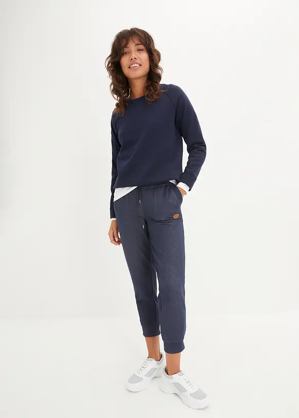 Pantaloni tuta cropped con effetto jeans, bonprix