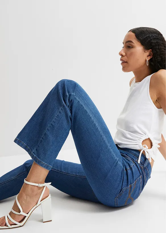 Jeans bootcut elasticizzati, vita media, bonprix