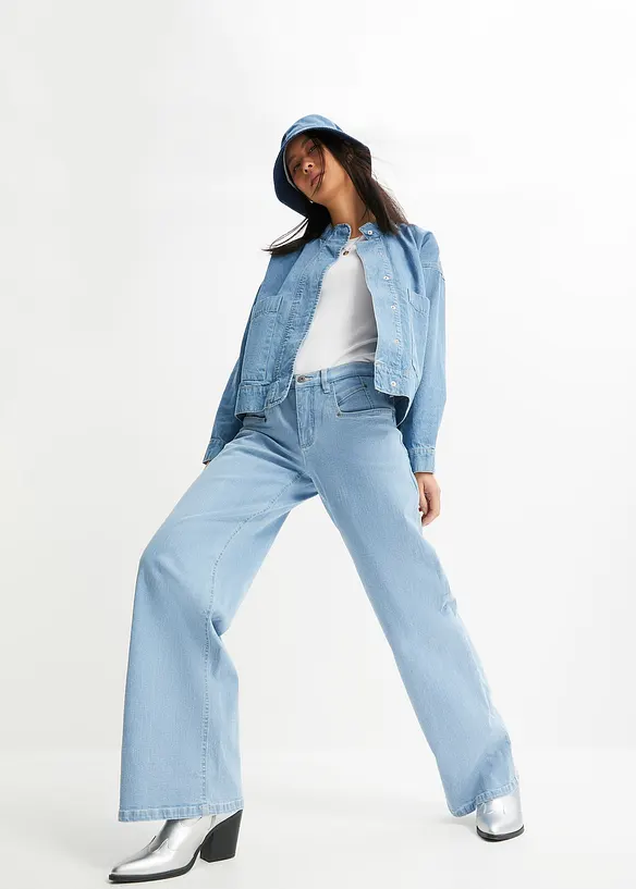 Jeans wide leg con cuciture decorative, RAINBOW