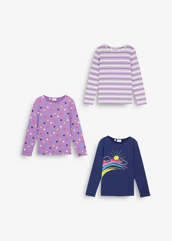 Maglia a maniche lunghe in puro cotone biologico (pacco da 3), bonprix
