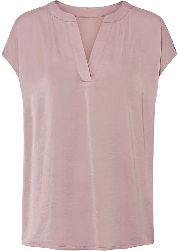 Blusa in satin a maniche corte con spalle scese, bonprix