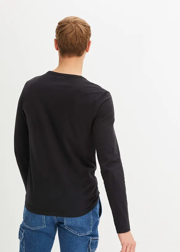 Maglia serafino a maniche lunghe in puro cotone biologico, slim fit, bonprix