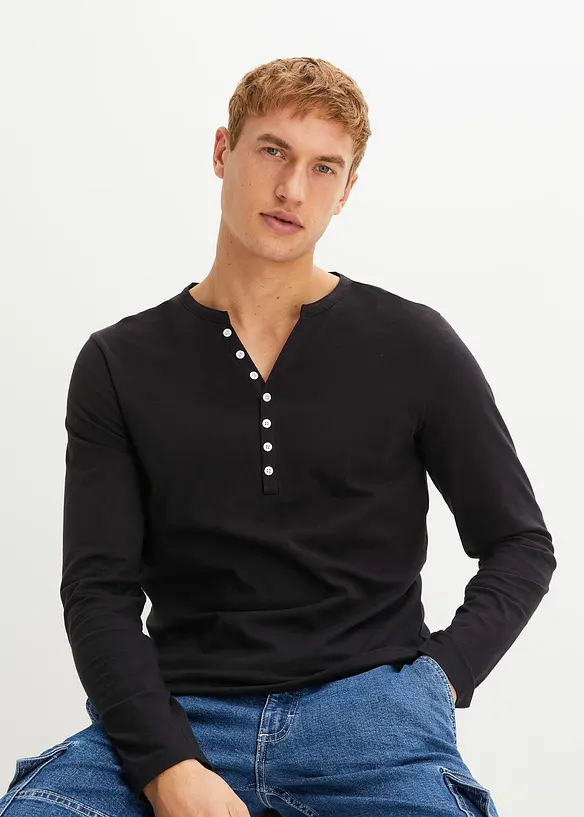 Maglia serafino a maniche lunghe in puro cotone biologico, slim fit, bonprix