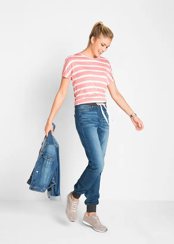 Jeans boyfriend con cinta comoda, vita media, bonprix