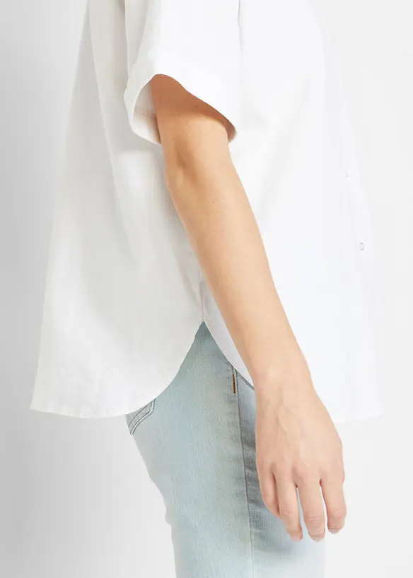 Camicetta oversize in misto lino con mezze maniche, bonprix