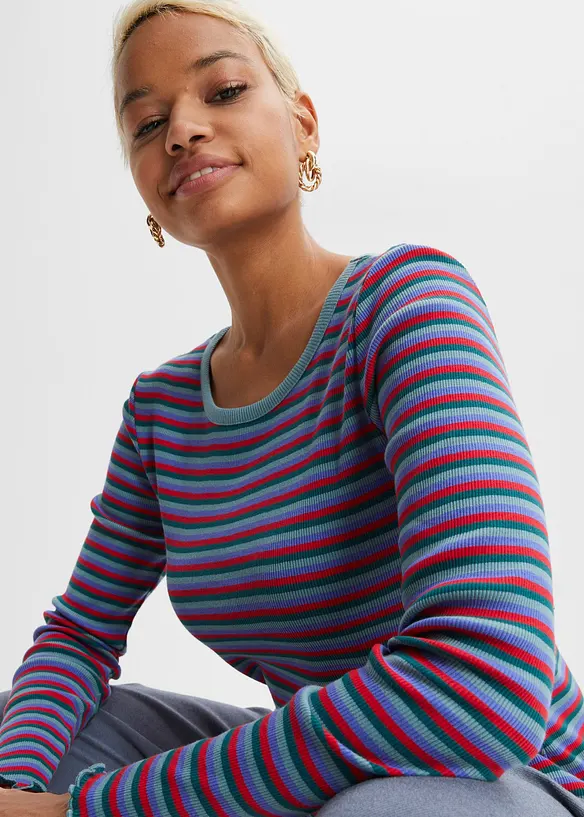 Maglia a costine a righe in cotone biologico, bonprix