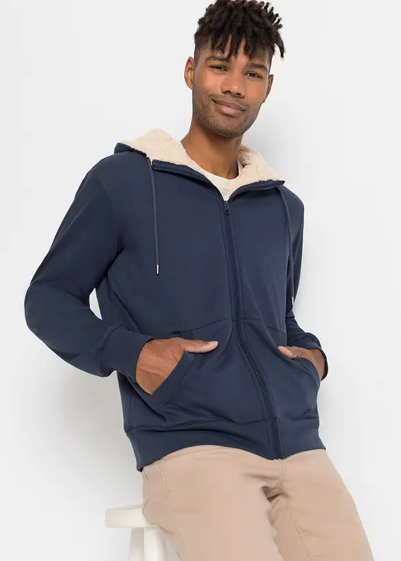 Felpa termica con zip, cappuccio e fodera effetto peluche, bonprix