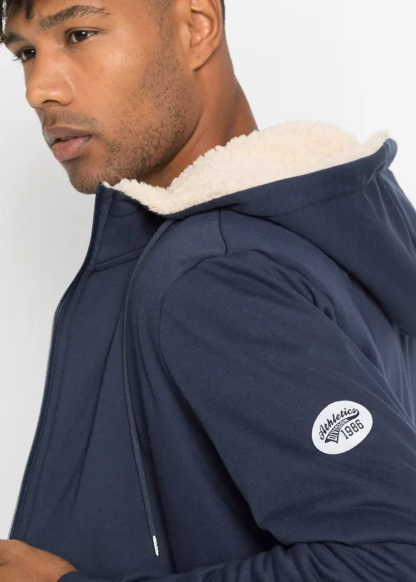 Felpa termica con zip, cappuccio e fodera effetto peluche, bonprix