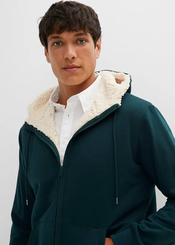 Felpa termica con zip, cappuccio e fodera effetto peluche, bonprix