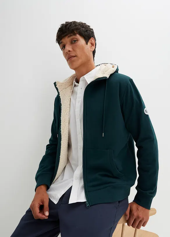 Felpa termica con zip, cappuccio e fodera effetto peluche, bonprix