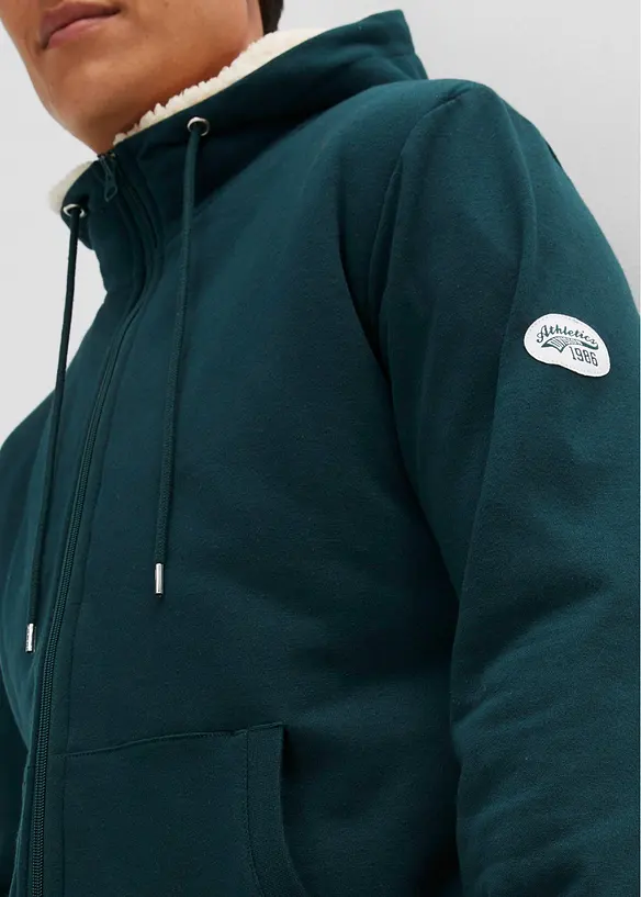 Felpa termica con zip, cappuccio e fodera effetto peluche, bonprix
