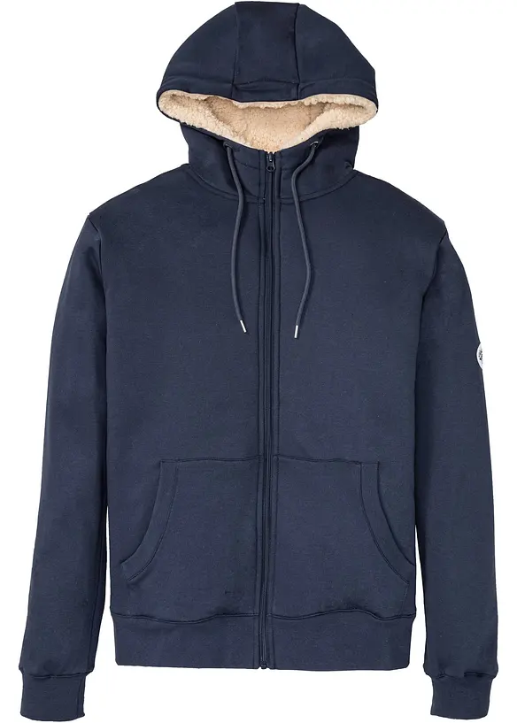 Felpa termica con zip, cappuccio e fodera effetto peluche, bonprix