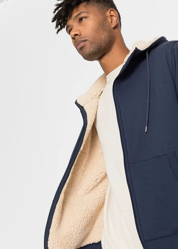 Felpa termica con zip, cappuccio e fodera effetto peluche, bonprix