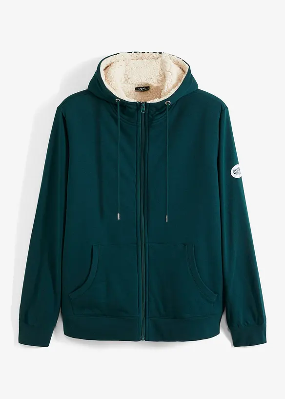 Felpa termica con zip, cappuccio e fodera effetto peluche, bonprix