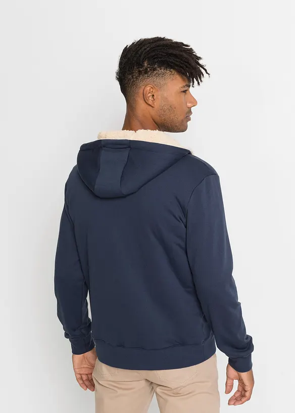 Felpa termica con zip, cappuccio e fodera effetto peluche, bonprix
