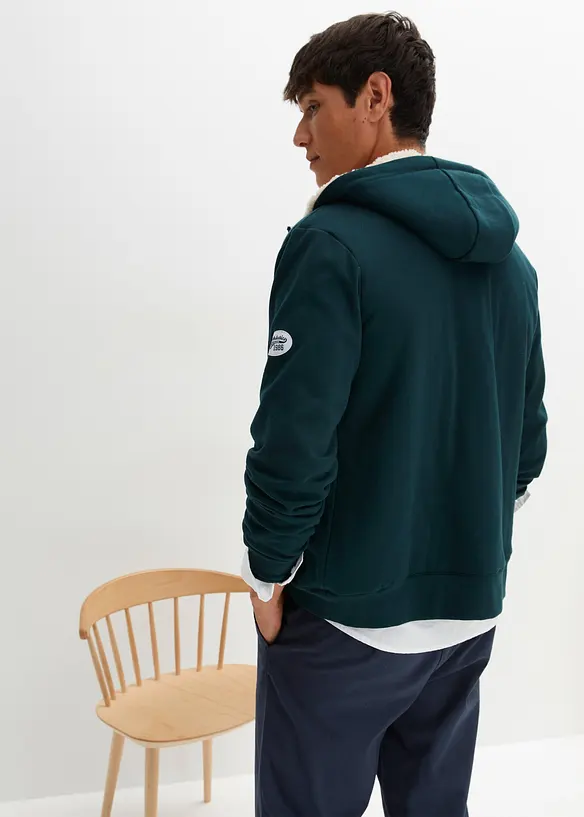 Felpa termica con zip, cappuccio e fodera effetto peluche, bonprix