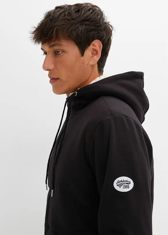 Felpa termica con zip, cappuccio e fodera effetto peluche, bonprix