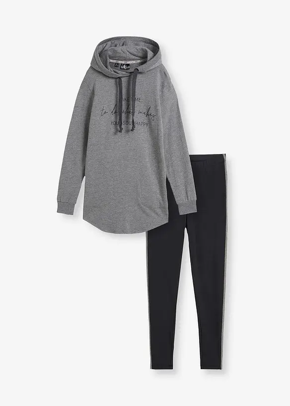 Tuta sportiva con felpa lunga e leggings (set 2 pezzi), bonprix