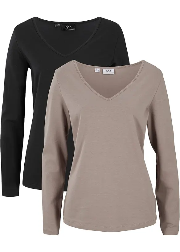 Maglia a maniche lunghe aderente (pacco da 2), bonprix