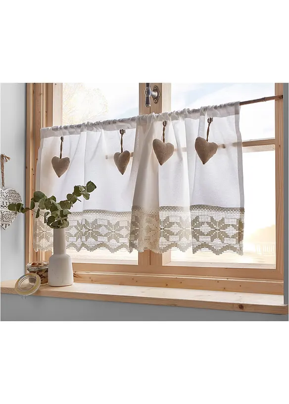Tenda a vetro in cotone biologico con cuori, bonprix