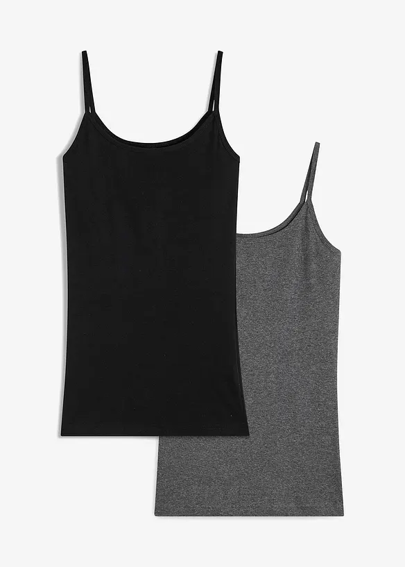 Top con spalline sottili in puro cotone (pacco da 2), bonprix