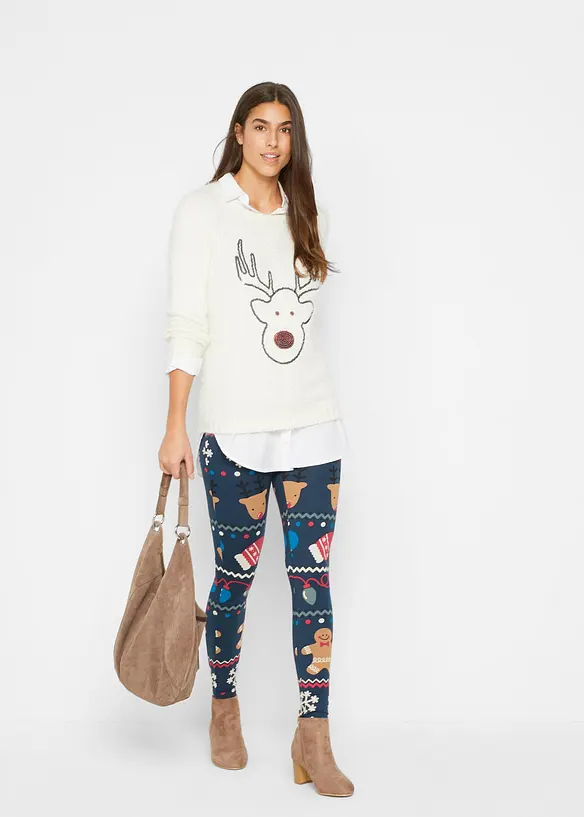 Maglione natalizio con renna di paillettes, bonprix