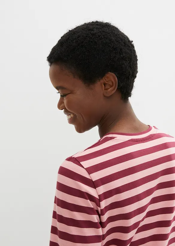 Maglia a maniche lunghe a righe con ricamo, bonprix