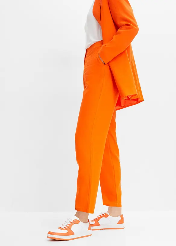 Pantaloni cropped in misto lino e viscosa, vita alta, bonprix