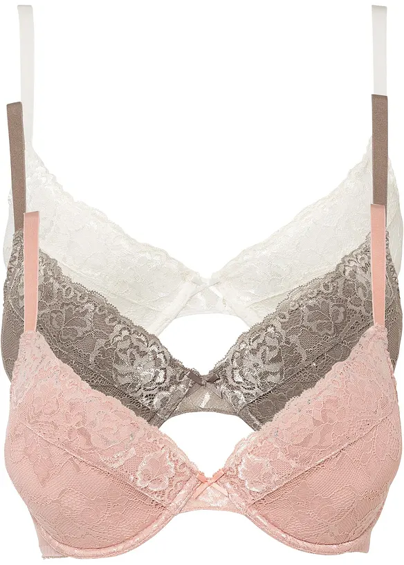 Reggiseno push-up con pizzo fine (pacco da 3), bonprix
