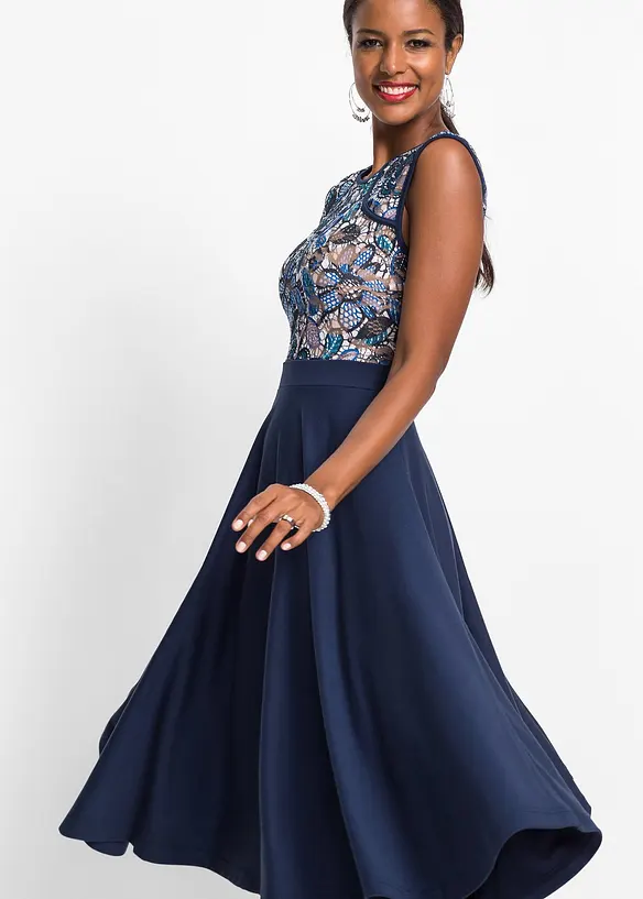 Abito midi con pizzo, bonprix