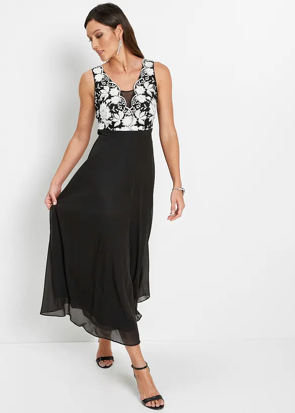 Abito lungo in chiffon con ricami in paillettes, bonprix