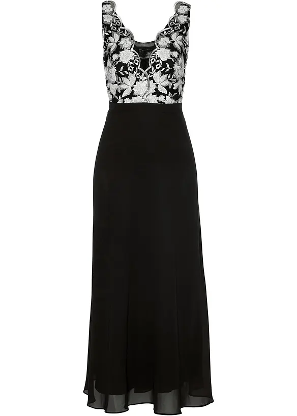 Abito lungo in chiffon con ricami in paillettes, bonprix