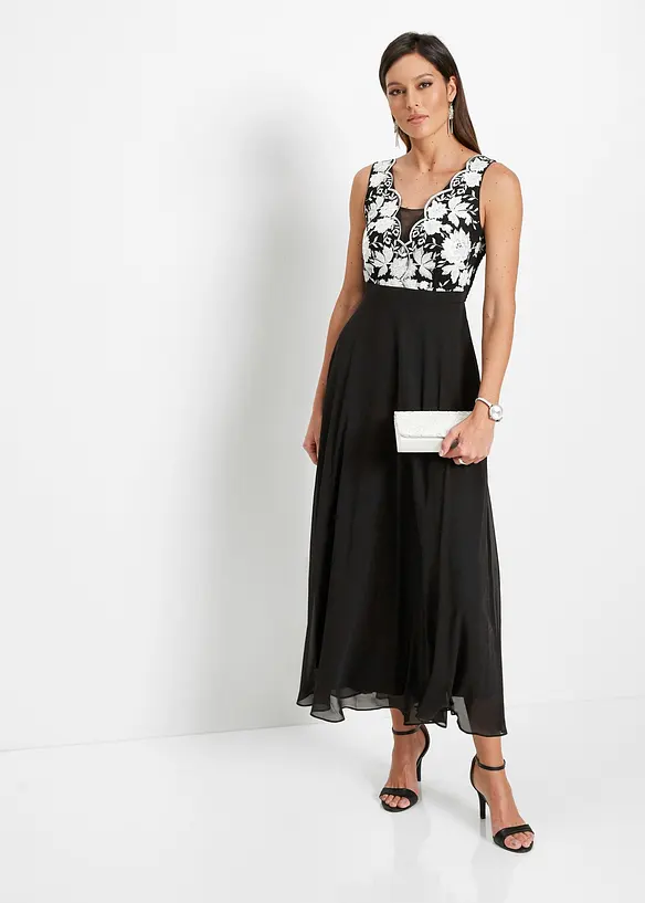 Abito lungo in chiffon con ricami in paillettes, bonprix