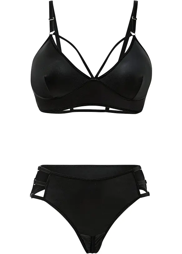 Reggiseno bustier e perizoma ouvert in look bagnato (set 2 pezzi), bonprix