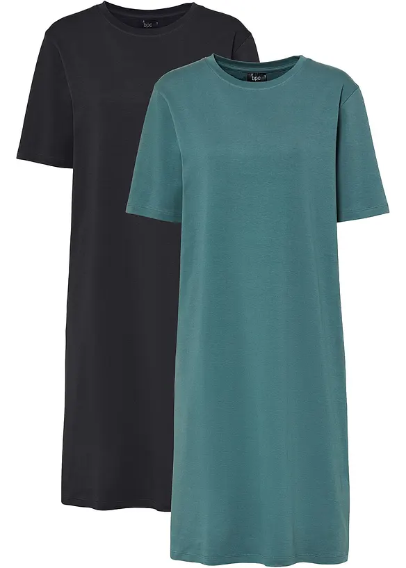 Abito t-shirt oversize in puro cotone (pacco da 2), bonprix