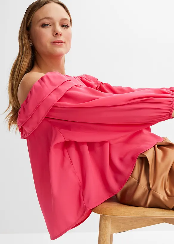 Blusa con spalle scoperte in poliestere riciclato, bonprix