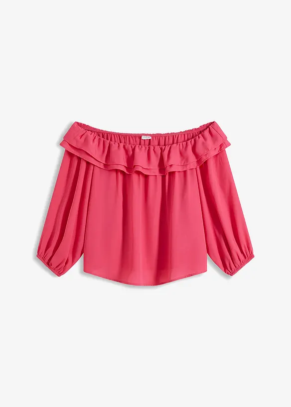 Blusa con spalle scoperte in poliestere riciclato, bonprix