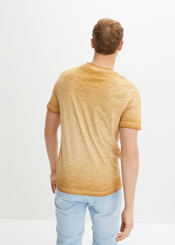 Maglia serafino a maniche corte  in puro cotone biologico effetto lavato, bonprix