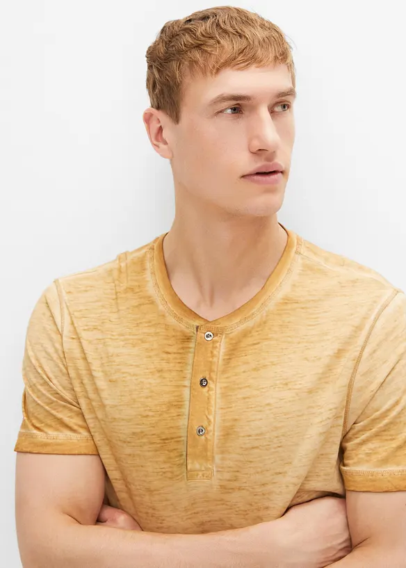 Maglia serafino a maniche corte  in puro cotone biologico effetto lavato, bonprix