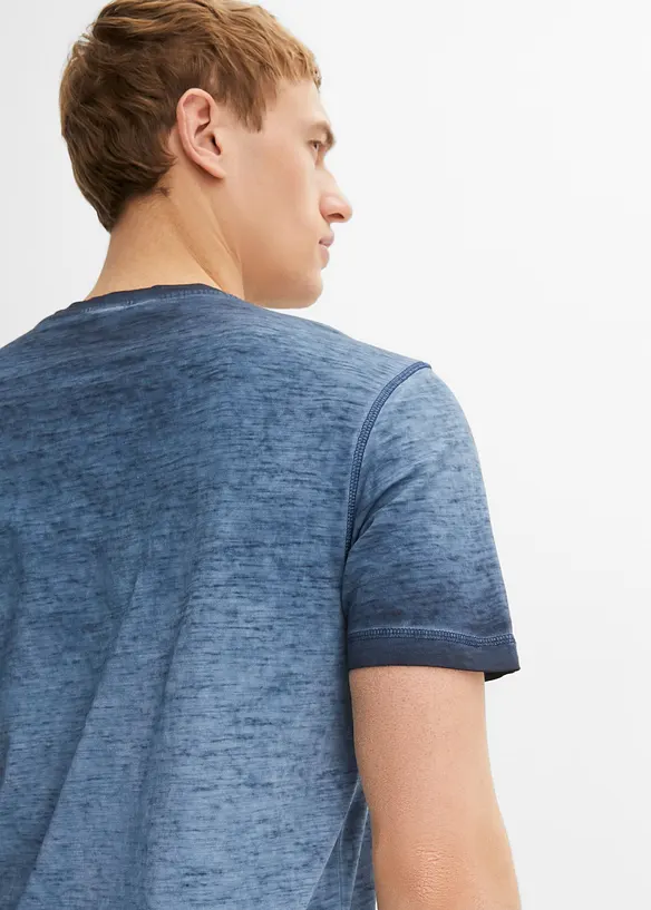 Maglia serafino a maniche corte  in puro cotone biologico effetto lavato, bonprix