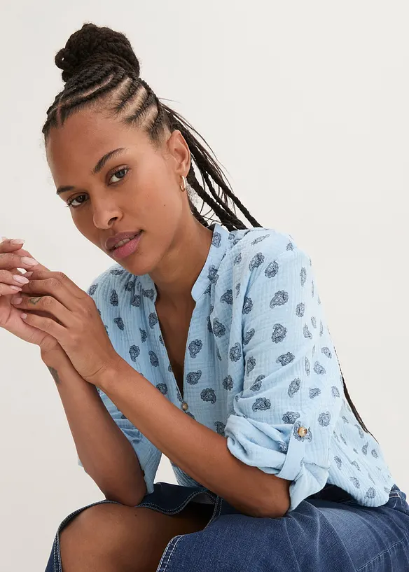 Blusa oversize in mussola fantasia, bonprix