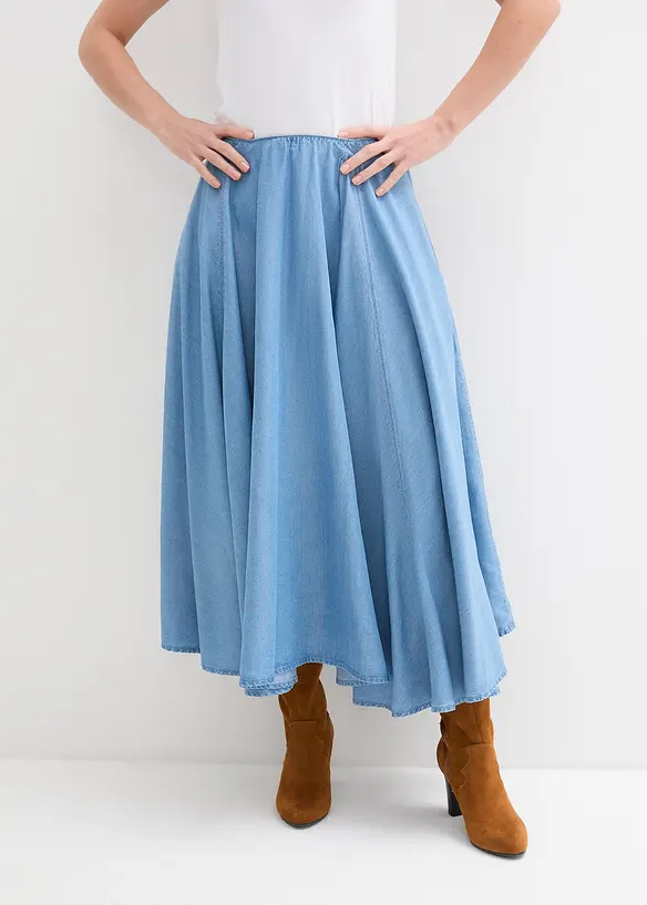 Gonna di jeans con elastico in vita, high waist, bonprix