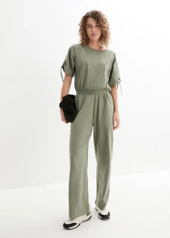 Tuta in jersey con maniche arricciate e gambe larghe, bonprix