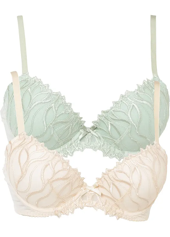 Reggiseno con coppe preformate e ricamo delicato (pacco da 2), bonprix