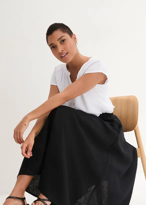 Gonna midi in misto lino, bonprix