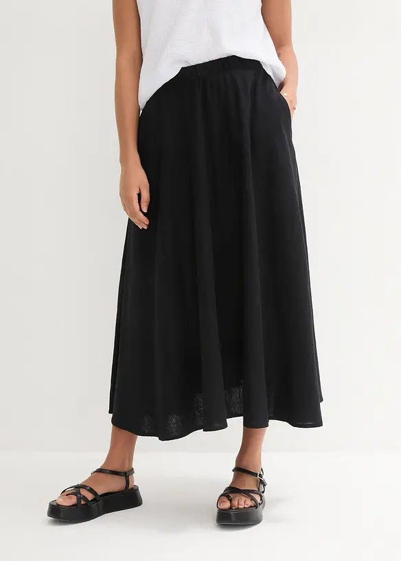 Gonna midi in misto lino, bonprix