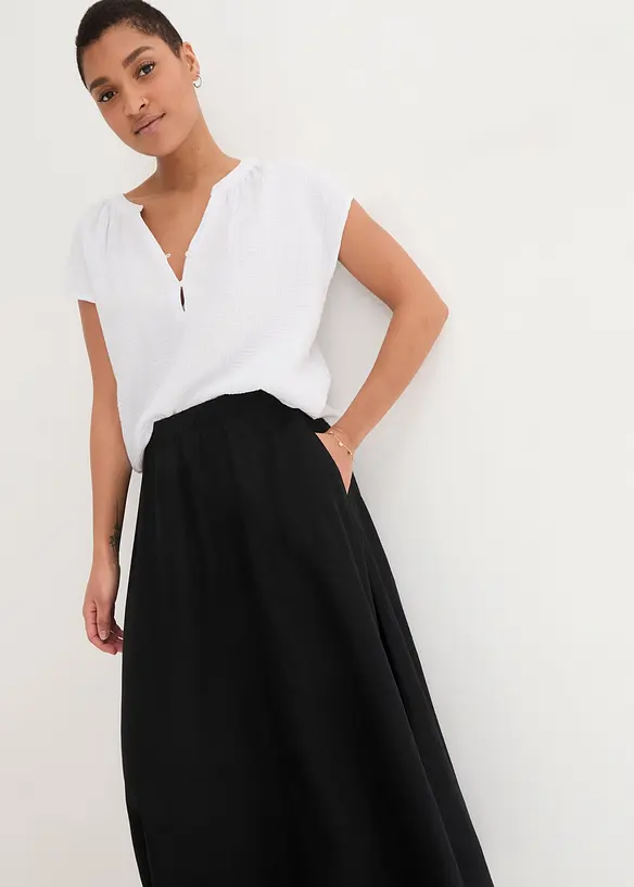Gonna midi in misto lino, bonprix