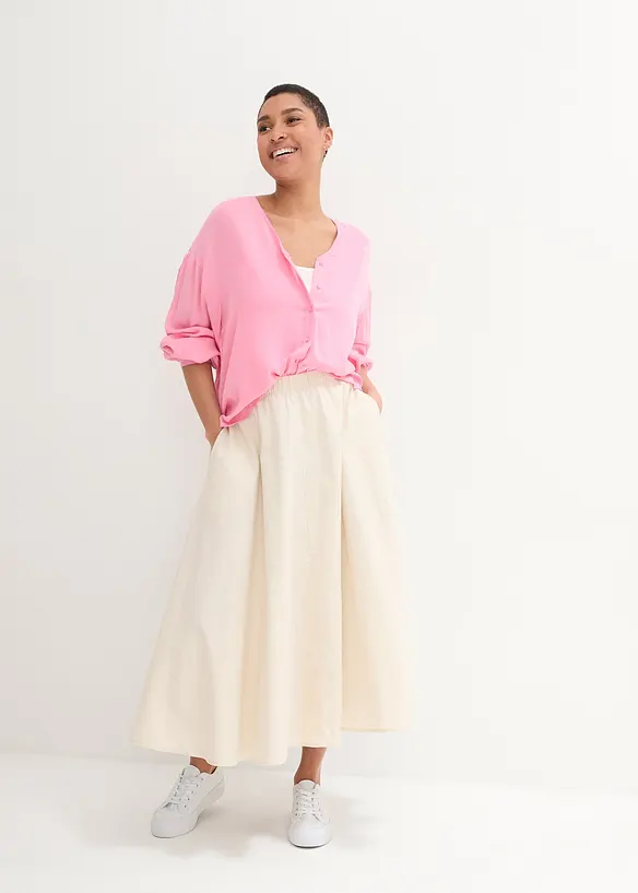 Gonna midi in misto lino, bonprix