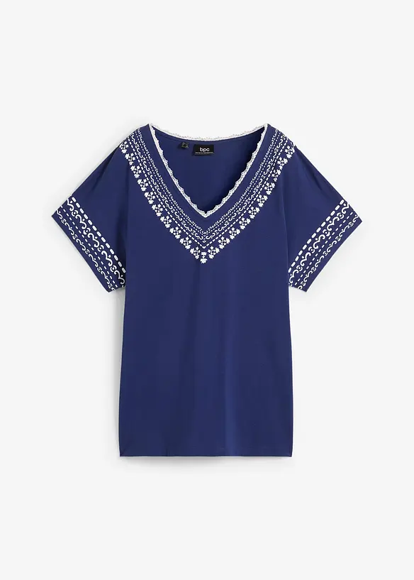 T-shirt dal taglio comodo con ricami stampati e cotone biologico, bonprix