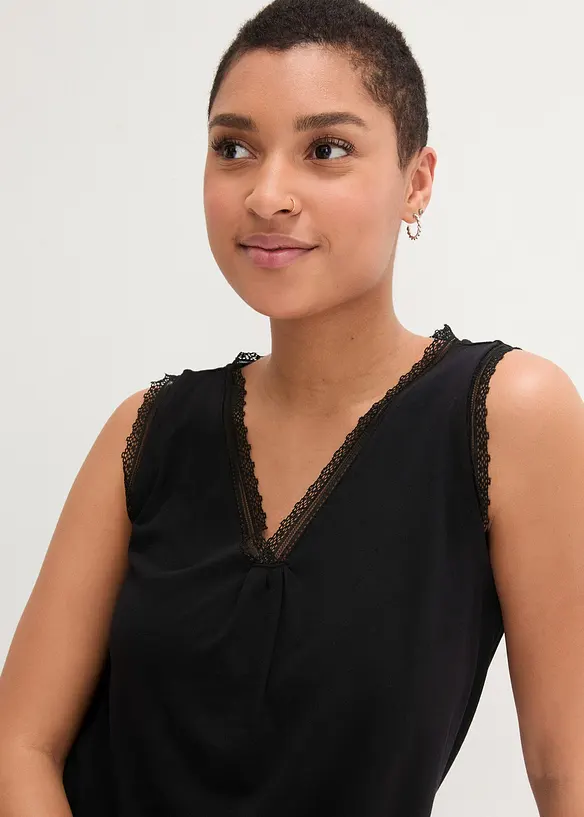 Top in viscosa con pizzo, bonprix